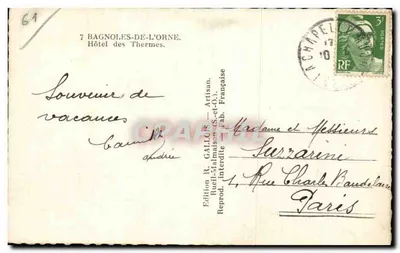 Bagnolles-de-l'Orne — Hotel dos Termas — Edição R. Gallot — Verso
