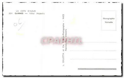 Hôtel Majestic — Cannes — Editore L. Gilletta, NICE — Verso