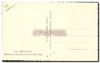 Promenade de la Corniche. Le Petit Nice — Marseille — A. Tardy Fot. — Wydawca — Rewers