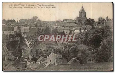 Mortagne (Orne) — Panoramic View Taken Before the Fire of the Tower on 2 July 1887 — Photo. and Collection A. Wolfart, Publishers in Mortagne (Orne)