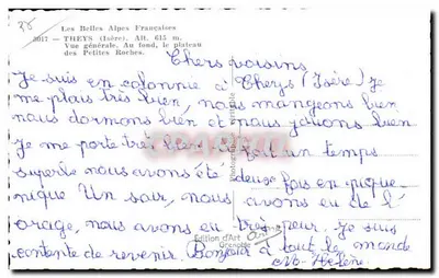 Piękne Alpy Francuskie — Ogólny widok Theys (Isère), w tle plateau Petites Roches — Wydawnictwo Sztuki Grenoble, nr 3017 — Rewers