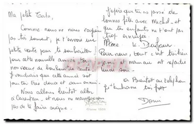 Arranjo de tulipas e caixa de chocolates — Boa Ano — Fotolcromo Glacien 1808 — Verso