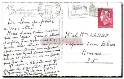 Castelo de Châteauneuf-sur-Cher — vista aérea — Editor LAPIE — Verso