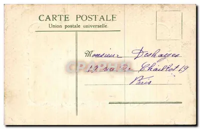 Arranjo de rosas — carta postal com mensagem manuscrita — editor Union postale universelle, número de série não visível — Verso