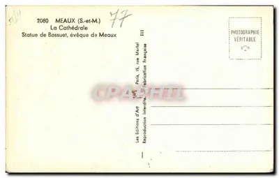 Estátua de Bossuet — Catedral de Meaux — Editor: Les Éditions d'Art, Paris — Verso