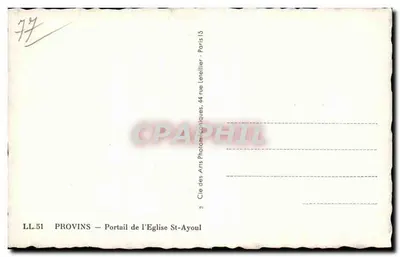 Provins — Portal da Igreja de Saint-Ayoul — Editor: Les Arts Photographiques, Paris — Verso