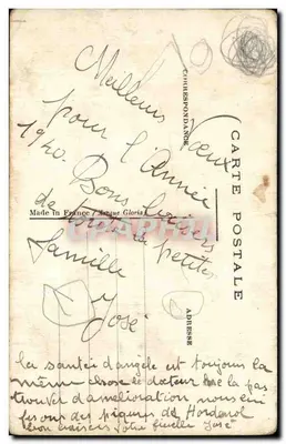 Bonne Année — carte de vœux brodée avec rose — éditeur 'Made in France / Marque Gloria' — Verso