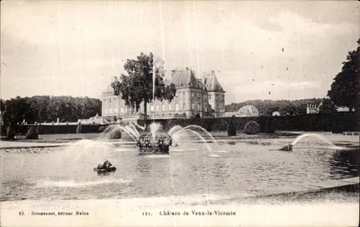 Castelo de Vaux-le-Vicomte — vista dos jardins com fontes — editor Brossonnot, Melun, n° 68