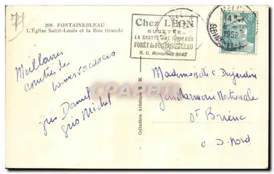 Igreja de São Luís e a Rue Grande — Fontainebleau — editor Chez Léon Buettre — Verso