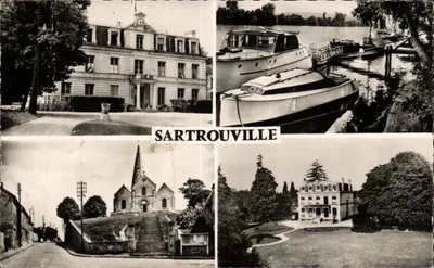 Sartrouville — Hotel de Ville, igreja, margens do Sena, Dispensário — editor ABELLE-CARTES & 8, rue du Caire, Paris 2e