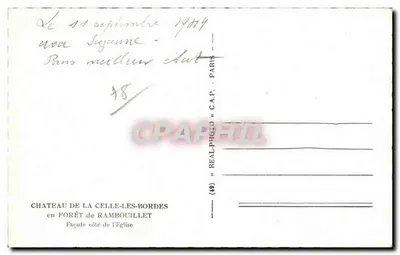 Castelo de La Celle-les-Bordes — Fachada do lado da Igreja — editor REAL-PHOTO, n° (49) — Verso