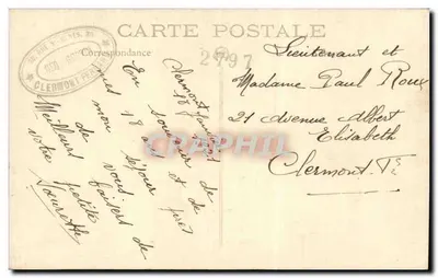 Jovem mulher com chapéu de penas — retrato de estúdio — editor Clermont-Ferrand, n° 2997 — Verso