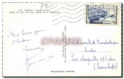 Annecy — Bordas do Lago, a Ilha dos Cisnes e a Tournette — Edições J. Cellard, Lyon — Verso