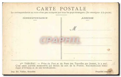 Tomada do Forte e do Ponte das Torres por Joana, 7 de maio — 5º Quadro — Imp. Ed. Vallier, Grenoble — Verso