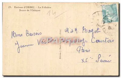 Fonte do Orbiquet — La Folletière — Edição J. Denis - Orbec — Verso