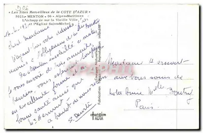 Menton — Widok na Stare Miasto i Katedrę św. Michała — Couleurs Françaises — Rewers