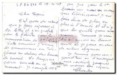 Soldaat met parapluur — naakte vrouw in het water — humoristisch tekst — uitgever 'Imprimerie de France' n°399 — Achterkant