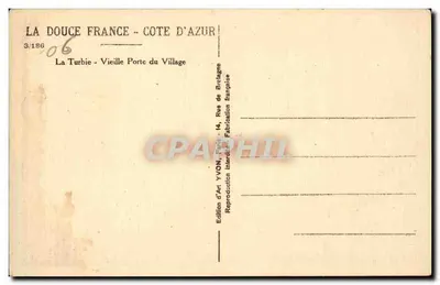 La Turbie - Velha Porta do Village — A Doce França - Costa Azul — Edição de Arte YVON, Paris — Verso