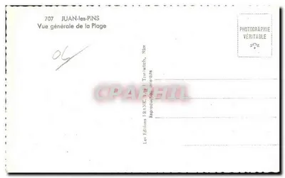 Juan-les-Pins — Vista geral da Praia — Les Editions FRANK, Tzaréwitch, Nice, n°707 — Verso
