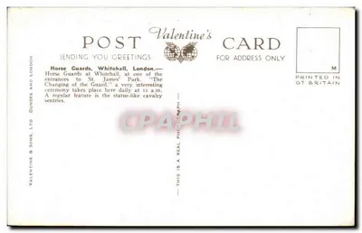 Kavalerie, Whitehall, Londen — wachtwisseling — Valentine & Sons, Ltd, Dundee, n° H.2561 — Achterkant