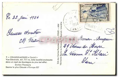 Chaudes-Aigues — Vista Geral — Sté des Cartes Postales APA — Verso