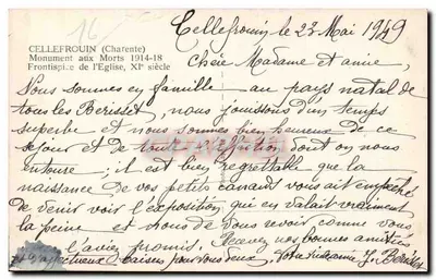 Cellefrouin — Pomnik Pamięci 1914-18 i kościoł z XI wieku — wydawca nieznany, nr 16 — Rewers