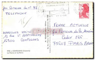 Ponte sobre a Vienne — Confolens — editor M. Roussel, n° 98 — Verso