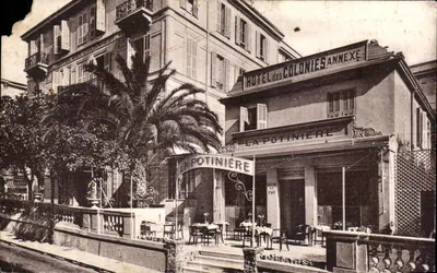 Mônaco - Monte Carlo - Hotel des Colonies - Avenue de la Costa e 2 rue de la Scala - Bilhete postal antigo