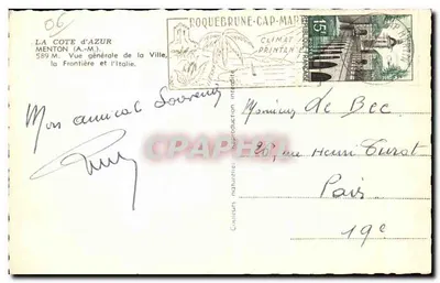 Menton — Ogólny widok miasta, granica i Włochy — Roquebrune-Cap-Martin — Rewers