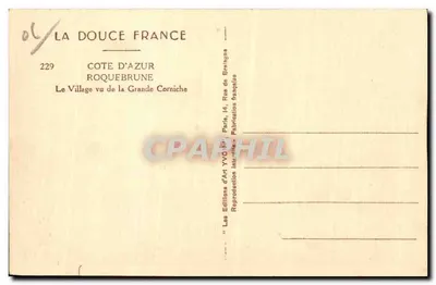 Roquebrune-Cap-Martin — Widok wioski z Grande Corniche — Wydawnictwo Sztuki YVO, Paryż — Rewers
