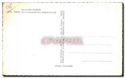 La Côte d'Azur — Promenade des Anglais w nocy — Wydawnictwo « Matis » — Rewers
