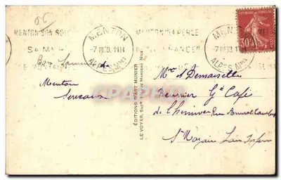 Menton — Ogólny widok z Cap Martin — Wydawnictwo DART MUNIER, nr 255 — Rewers