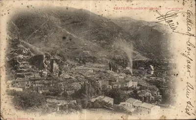 Bilhete postal antigo Chatillon en Diois Vista geral