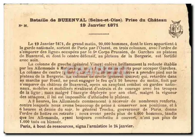 Schlacht von BUZENVAL — 19. Januar 1871 — Verlag J. German, Nr. 36 — Rückseite