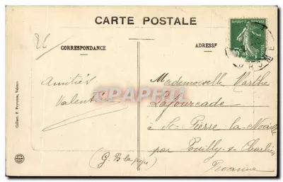 Valence - Bulwar Bancel — widok panoramiczny z fontanną i budynkami — wydawca P. Peyronne, Valence — Rewers
