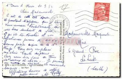 Porto de Oléron — vista do farol e dos barcos — Édition Ariac, n°173 — Verso