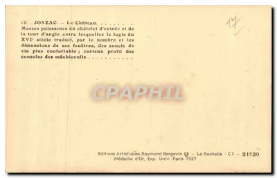 Jonzac — Zamek — Wydawnictwo Artystyczne Raymond Bergevin — Rewers
