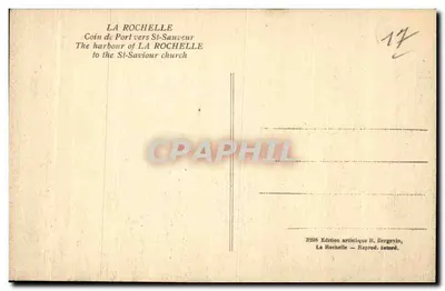 La Rochelle — Kąt Portu w stronę St-Sauveur — Wydawnictwo artystyczne R. Bergevin — Rewers