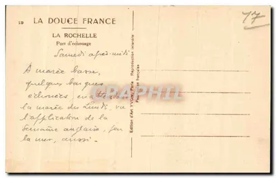 La Rochelle — Porto de Ancoragem — Edição d'Art YVON, Paris — Verso