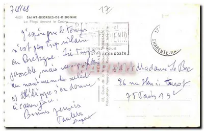 Saint-Georges-de-Didonne — Widok plaży przed kasynem — wydawca M. Renaud — Rewers