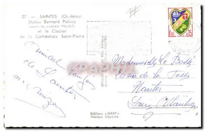Statua Bernarda Palissya w Saintes — dzieło rzeźbiarza Palueta — wydawca Gaby, nr 27 — Rewers