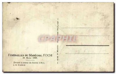 Funerales del mariscal Foch — 26 de marzo de 1929 — frente a la estatua de Juana de Arco — L'Hôpital de París — Reverso