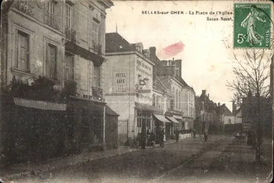 Bilhete postal antigo Selles sur Cher A praça da igreja