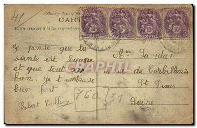 Bilhete postal antigo Noyers — O monumento aos mortos — Verso