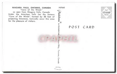 Cascata do Niagara — 'Cave of the Winds' — Publicado por CouleurCure, McKinnon Bldg, Toronto, Canadá — Verso