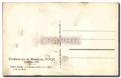 Funerais do Mariscal Foch — Notre-Dame, Paris — 26 Março 1929 — Verso