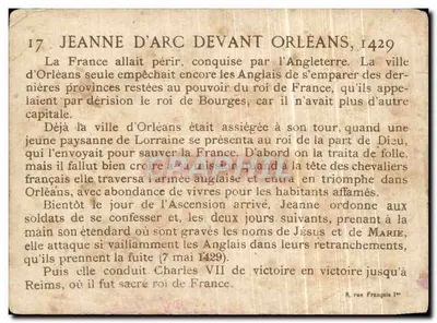 Juana de Arco en Orléans — escena de batalla — editor no identificado, n° 17 — Reverso