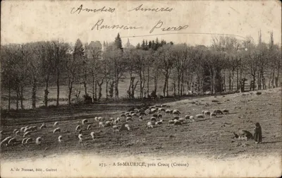 A St-MAURICE, perto de Crocq (Creuse) — rebanho de ovelhas e pastor — A. de Nussac, edição Guéret, n°273