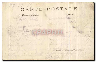 Cañón Morfier-Austro-Alemán de 820 — Fotografía tomada en Bruselas durante el transporte de este arma para el ataque a los fuertes de Auvers — A. R. Visé N° 171 — Reverso