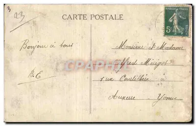 Bilhete postal antigo Tipos Creusois Militar Mulher — Verso